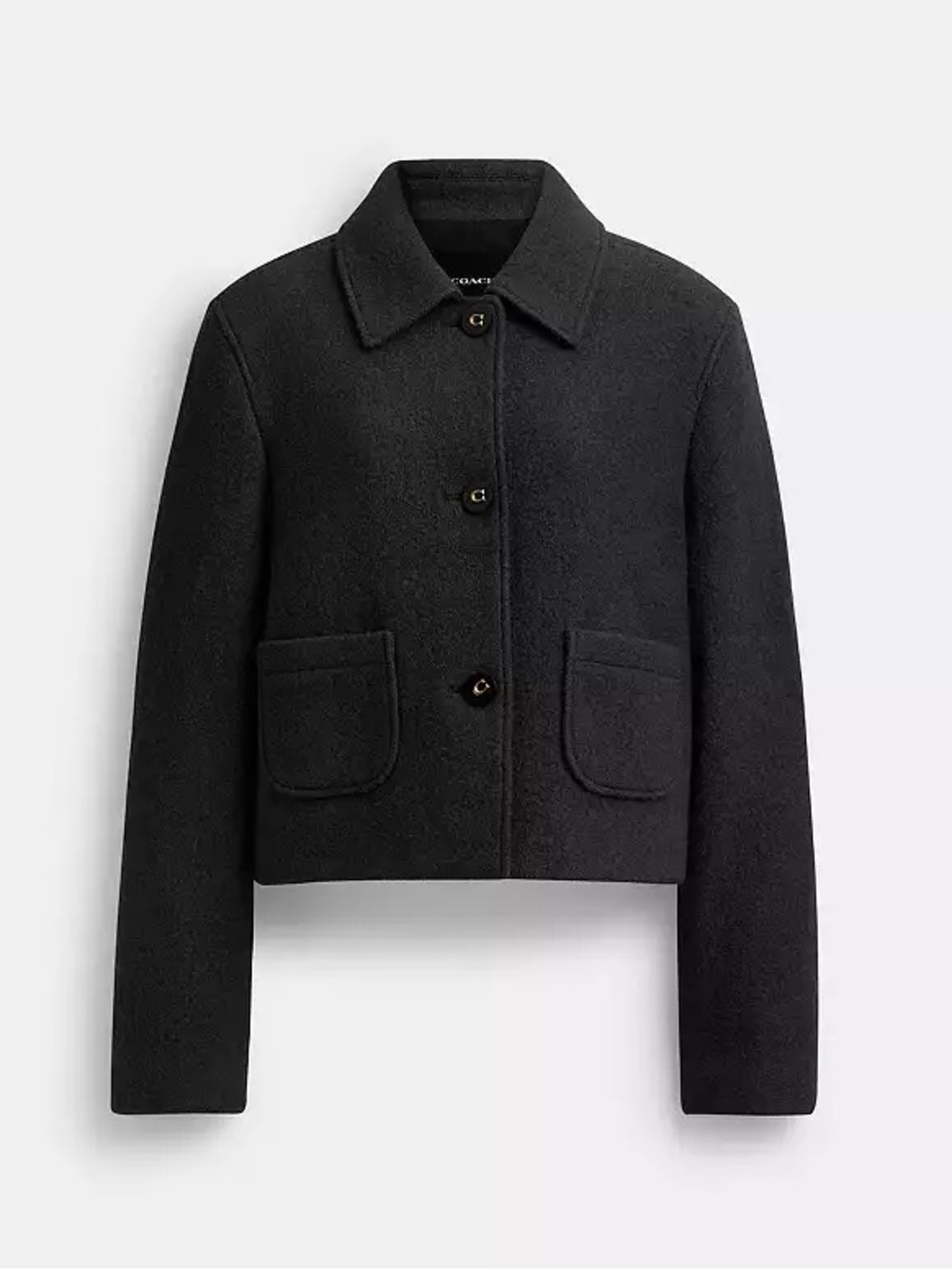 Coach Black Cropped Short Wool Coat Bouclé (Size XS)